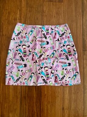 Y2K Kawaii Japanese Doll Novelty Print Cotton Poplin Mini Skirt Skort Light Pink